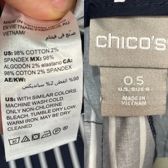 Chico’s navy and white stripes cotton wide leg crop stretch pants women’s size 6 - Picture 15 of 17